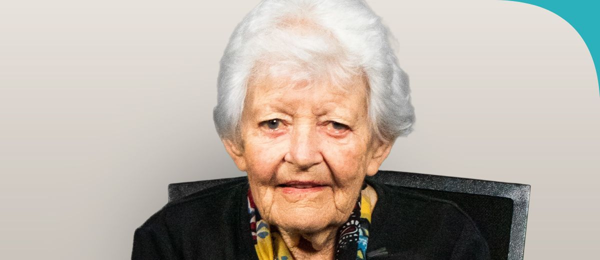 A portrait image of an older lady